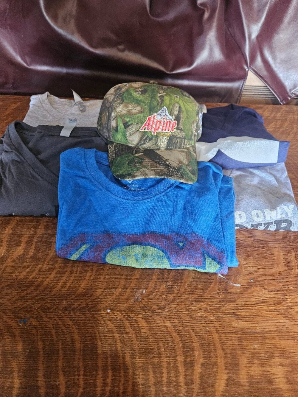 Five Men's Size Large T-shirts and alpine Camo Ball Cap